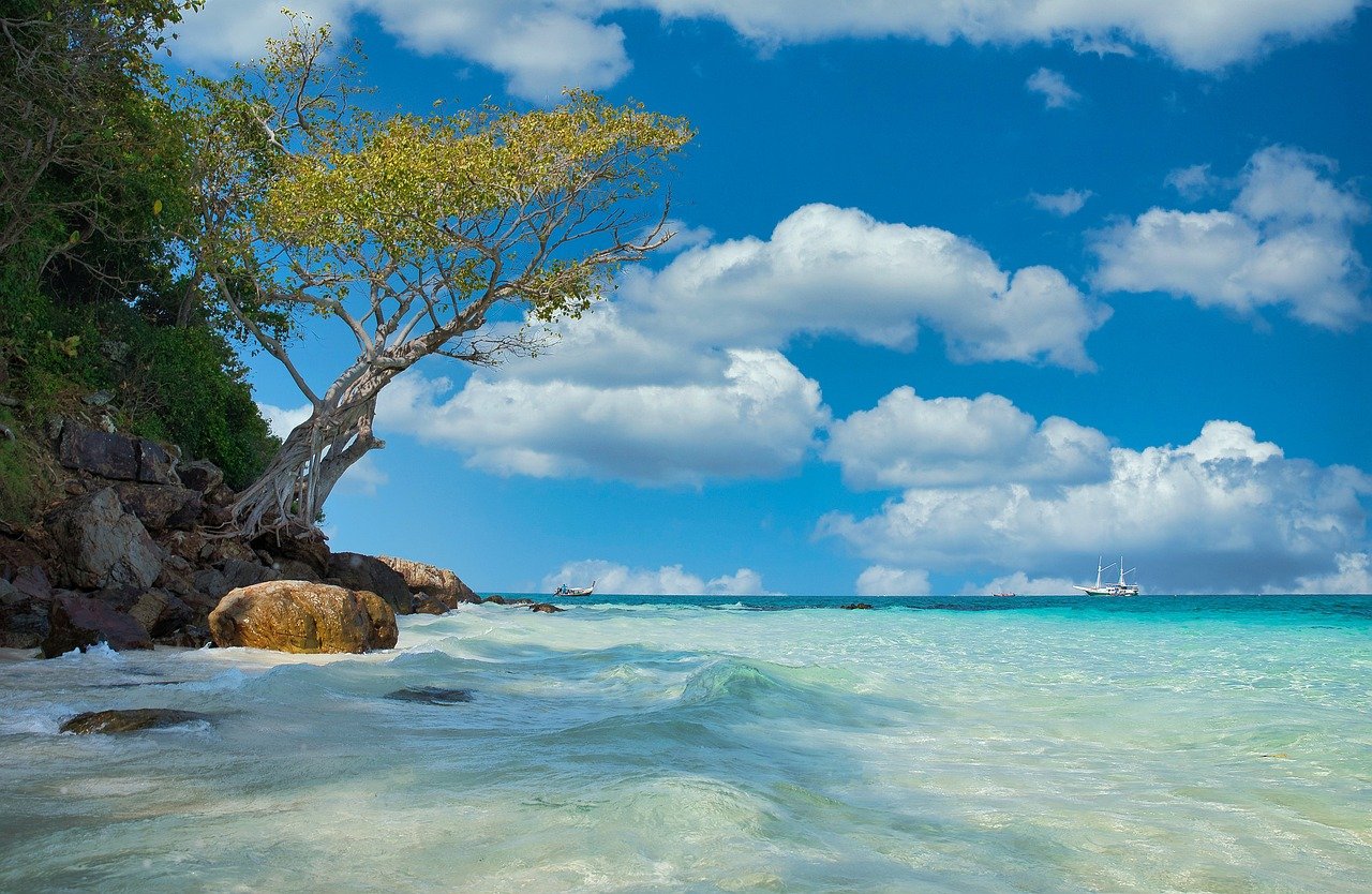 beach, sea, sand, thailand, bamboo beach, bamboo, blue, nature, blue sky, summer, vacations, luxury, asia, hell, sky, sunny, travel, relaxation, relax